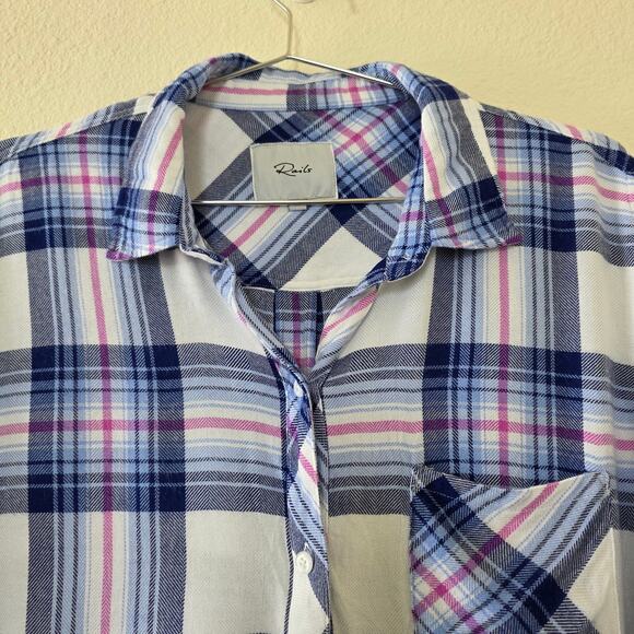 Rails Hunter Plaid Button Down Shirt White Blue Pink Women Size M Long Sleeve - Picture 2 of 12